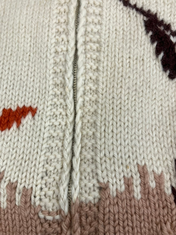 ヴィンテージ vintage 50's~60's 50～60年代 カウチンニット セーター ハンティング柄 2トーン  LIGHTNING ZIP カーディガン ホワイト 101MT-5076