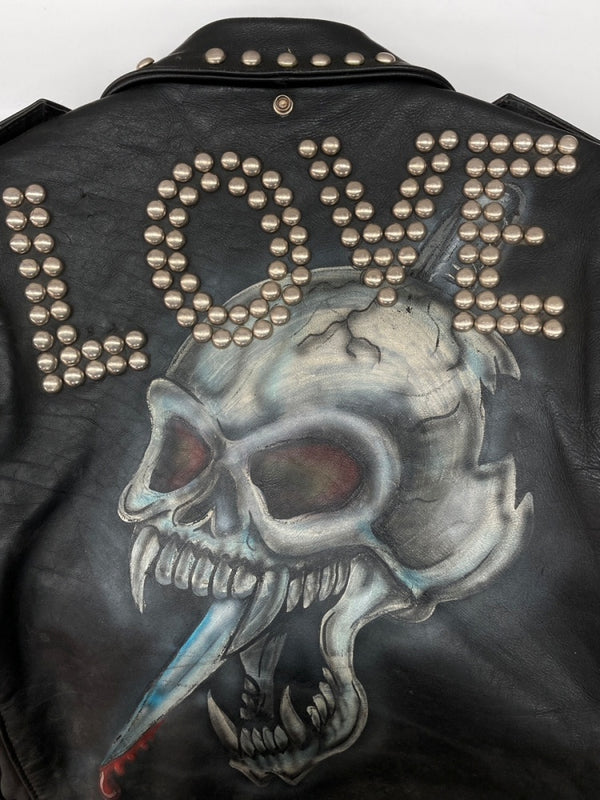 ショット SCHOTT DOUBLE RIDERS JACKET ダブル ライダース ジャケット スタッズ ドクロ LOVE ペイント バイカー アウター 黒 サイズ40 ジャケット 無地 ブラック 104MT-2228