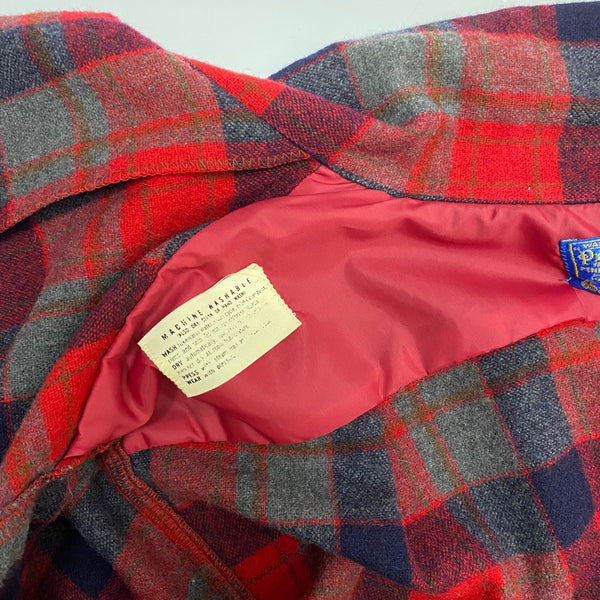 【曜日割引対象外】 ペンドルトン PENDLETON 70's 開襟シャツ シャドーチェック ウール 長袖シャツ レッド Mサイズ 201MT-4399 VB