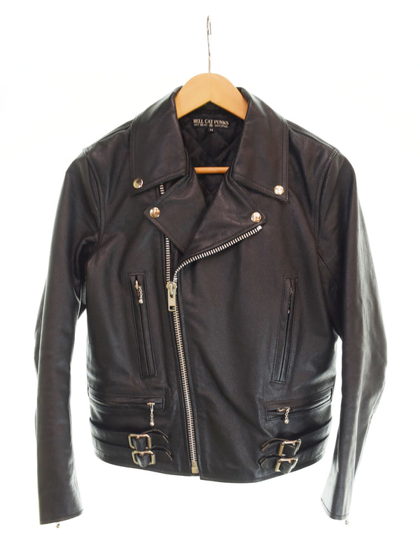 ヘルキャットパンクス HELLCATPUNKS ダブルライダースジャケット 牛革 黒 ジャケット ブラック Mサイズ 103LT-109