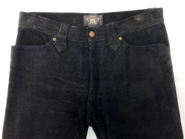 ダブルアールエル RRL SUEDE WESTERN PANTS スエード ウエスタン パンツ ジップフライ コンチョ ズボン 黒 無地 ボトムスその他 ブラック サイズ 32/32 104MB-377