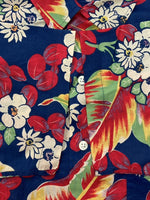 ラルフローレン RalphLauren 90s OPEN COLLAR SHIRT オープン カラー シャツ アロハ ハワイアン 半袖 開襟 紺 半袖シャツ 花・植物 マルチカラー Lサイズ 104MT-1508