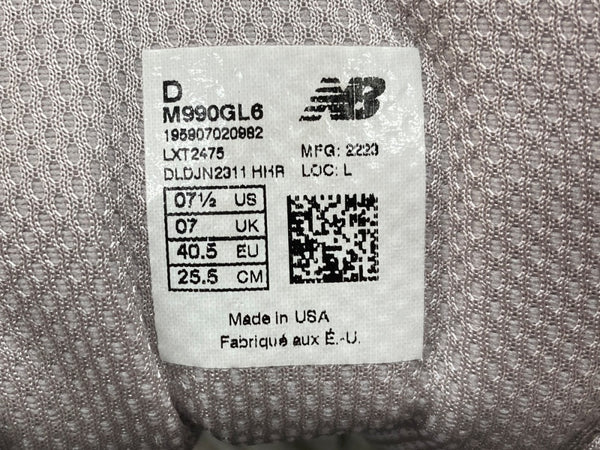 ニューバランス new balance 22年製 M990 V6 FuelCell ランニング ローカット シューズ USA製 灰 M990GL6 メンズ靴 スニーカー グレー 25.5cm 104S-925