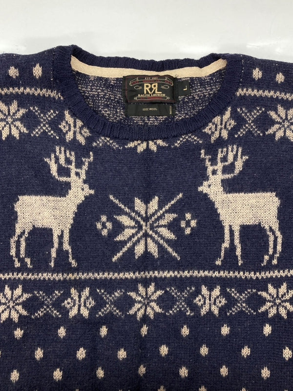 ダブルアールエル RRL 90s NORDIC SWEATER ノルディック セーター ニット トナカイ柄 三ツ星タグ Ralph Lauren 紺 セーター 総柄 ネイビー Lサイズ 104MT-2069