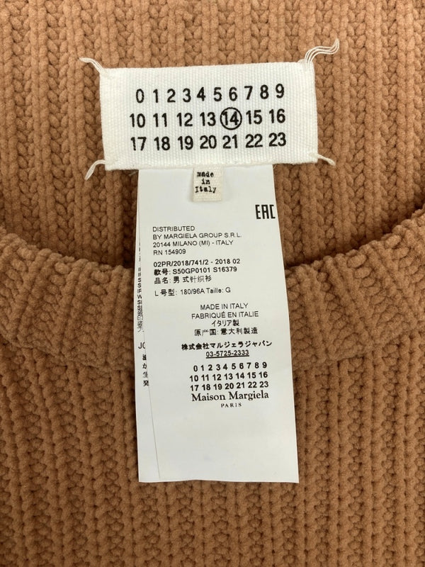 メゾンマルジェラ Maison Margiela 18AW Lowgage Nylon Cable Knit ローゲージ ナイロン ケーブル ニット クルーネック 厚手 薄茶 S50GP0101 S16379 セーター 無地 ベージュ Lサイズ 104MT-2208