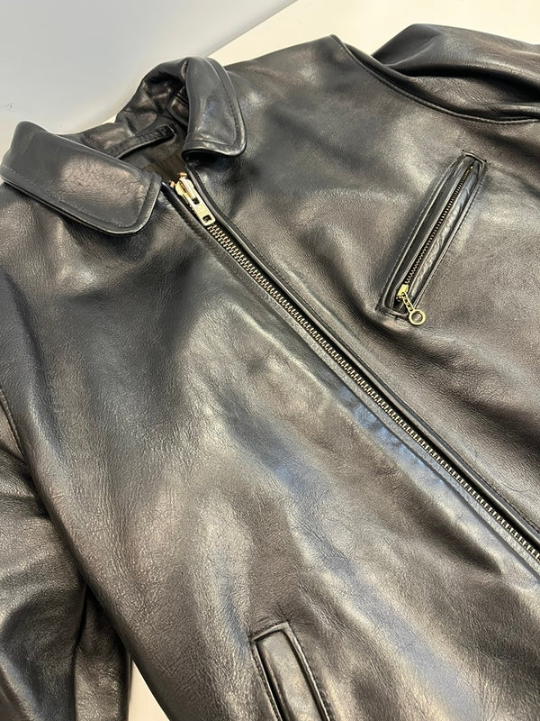 バンソン VANSON 襟付きシングル ライダース レザー ジャケット USA製 アメリカ製 黒  表記サイズ38 ジャケット ブラック 101MT-4559