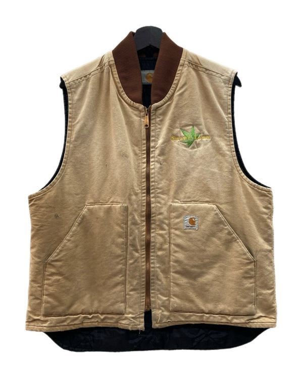 カーハート Carhartt DUCK VEST ダック ベスト ワーク 裏地キルティング アウトドア アウター 薄茶 ベスト ロゴ ベージュ Lサイズ 104MT-1671
