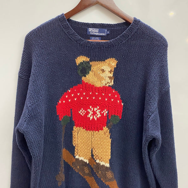 【曜日割引対象外】 ラルフローレン POLO RALPH LAUREN ポロベア HAND KNIT ニット セーター ネイビー Mサイズ 201MT-4270 VB