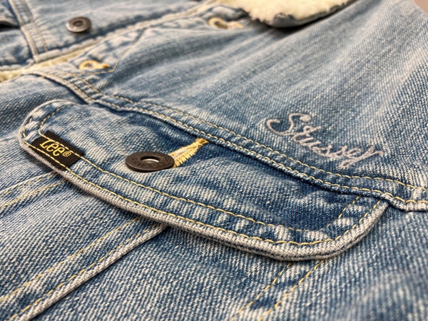 ステューシー STUSSY × LEE リー STUSSY RIDER ステューシー ライダー デニム ボア ジャケット 青 LB0010 ジャケット ロゴ ブルー Mサイズ 104MT-2047