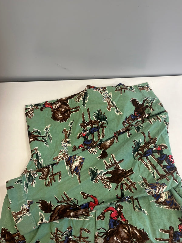 ヴィンテージ vintage Nick & Nora sleepwear ニック&ノラ パジャマシャツ フランネル カウボーイ柄 長袖シャツ グリーン Lサイズ 101MT-5421