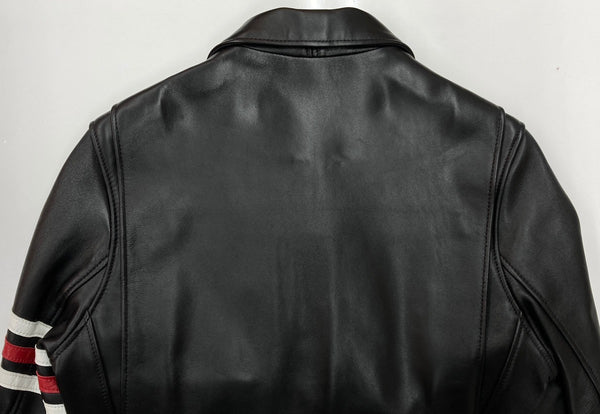 ステューシー STUSSY Schott ショット コラボ シングル ライダース レザー 革ジャン ラムレザー 羊革 USA製 黒 7547 サイズ 38 ジャケット ライン ブラック 104MT-2077