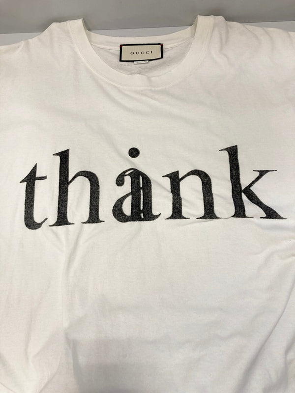 グッチ GUCCI  Richard Hell "Think Thank" T-Shirt クラッシュ加工 ダメージ加工 ヴィンテージ加工 イタリア製  XL Tシャツ ホワイト LLサイズ 101MT-2672
