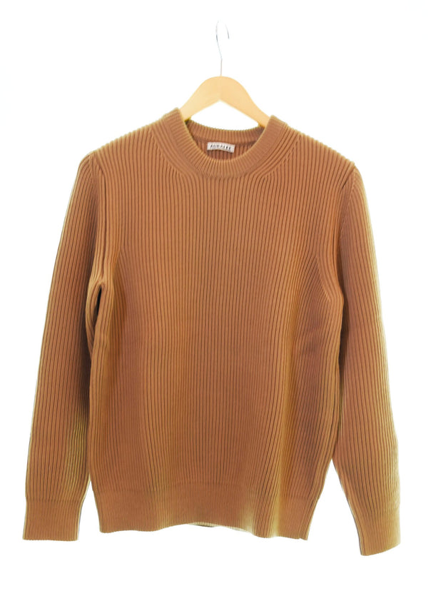 オーラリー AURALEE SUPER FINE WOOL RIB KNIT ウール クルーネック ニットセーター 茶 A7AP01RK 3 セーター ブラウン 103MT-1447