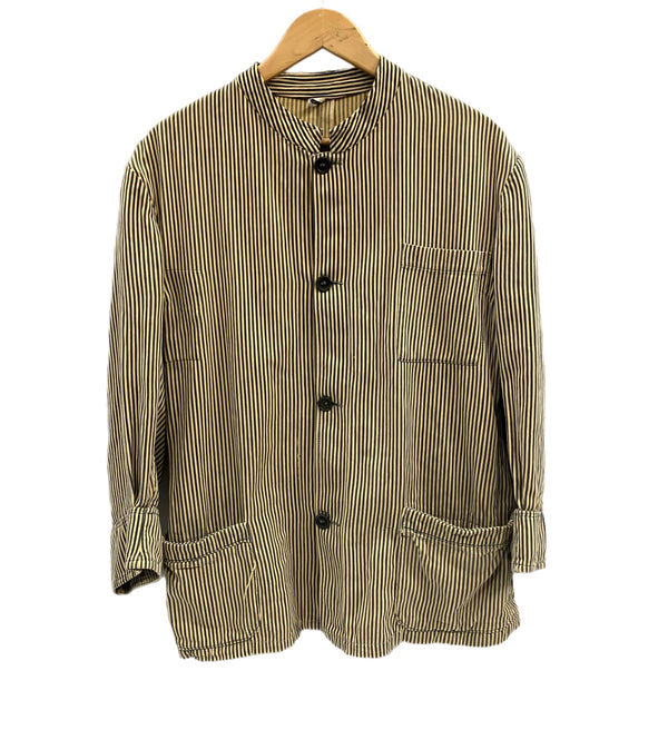 ヴィンテージ vintage 30's～ 30年代～ EURO ユーロ サーヴァント ギャルソンジャケット ワーク カートンボタン アンティーク ストライプ ヒッコリー - ジャケット イエロー 101MT-4994