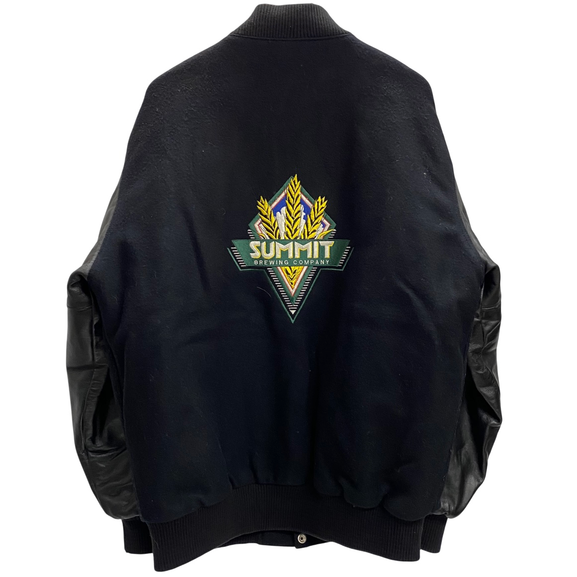 【美品】90s ウール レザー 切り替え JAVAブラック 企業ロゴ スタジャン ヒステリックグラマー 80s 袖レザー ウールブレンド