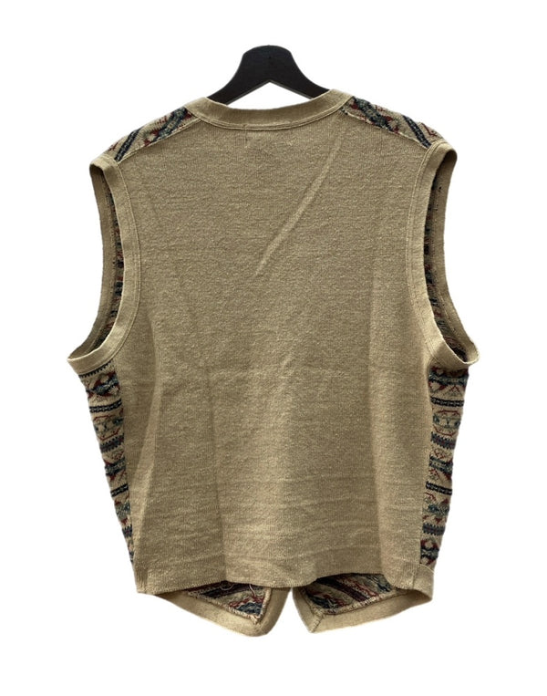 ダブルアールエル RRL 90s LOOSE KNIT VEST ニット ベスト アイル ノルディック Vネック レイヤード 三ツ星タグ Ralph Lauren 茶 ベスト 総柄 ブラウン Lサイズ 104MT-2070