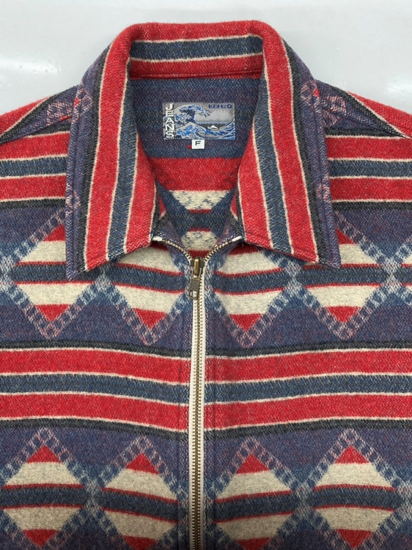 ケンゾー KENZO WOOL JACKET ウール ジャケット 北斎タグ ネイティブ柄 ジップアップ アウター KHJ-229 ジャケット 総柄 マルチカラー Fサイズ 104MT-2321