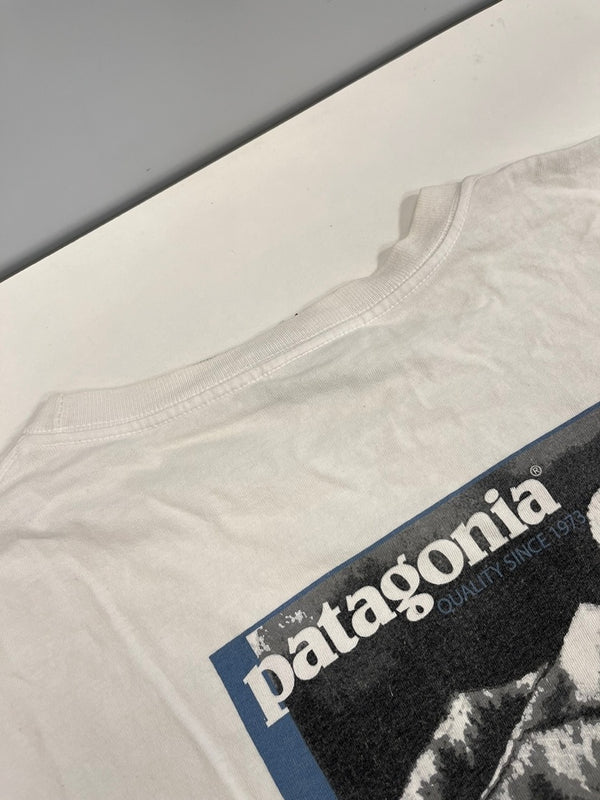パタゴニア PATAGONIA 90s～ Vintage ヴィンテージ Beneficial T's USA製 グラフィック バックプリント ロングスリーブ 長袖カットソー 白 XL ロンT ホワイト LLサイズ 101MT-4781
