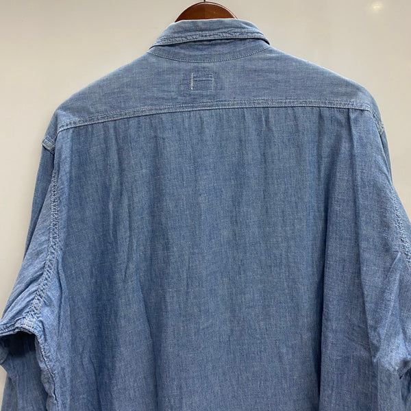 【曜日割引対象外】 ポストオーバーオールズ POST OVERALLS USA製 シャンブレーシャツ ガチャポケ 長袖シャツ ブルー Lサイズ 201MT-4383 VB