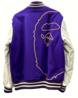 アベイシングエイプ A BATHING APE GIANT APE HEAD VARSITY JACKET ジャイアント エイプ ハード バーシティ ジャケット スタジャン 白 紫 ジャケット ロゴ パープル Lサイズ 104MT-765