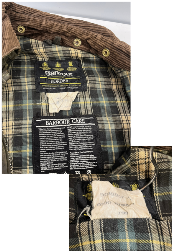 バブアー Barbour 90's 90年代 3ワラント BORDER ボーダー ワックス コットン オイルドジャケット コート VINTAGE ヴィンテージ A201 C42 ジャケット カーキ 101MT-5401