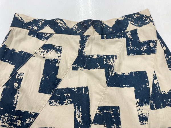 ヴィヴィアンウエストウッド Vivienne Westwood レッドレーベル RED LABEL フレアスカート ミモレ丈 パンク 柄 ギザギザ 日本製 BEIGE 紺 NAVY SIZE38 357-01-26020 スカート 幾何柄 ベージュ 104LB-25