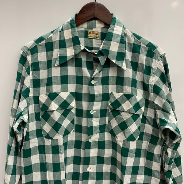 【曜日割引対象外】 ヴィンテージ vintage ~50's McGREGOR USA製 ブロックチェック オープンカラーシャツ 長袖シャツ グリーン Mサイズ 201MT-4369 VB