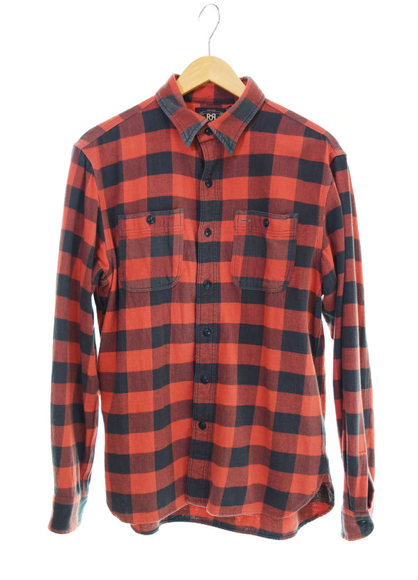 ダブルアールエル RRL ラルフローレン チェック ネルシャツ ワーク シャツ 赤 長袖シャツ レッド Mサイズ 103MT-2389