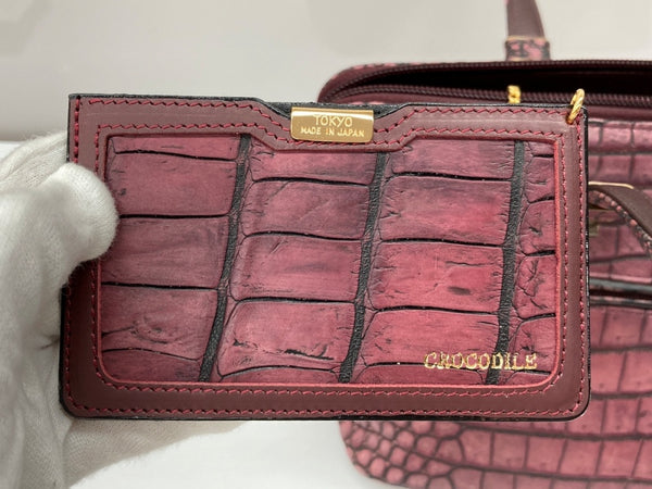 クロコダイル Crocodile アスカ 明日香 ASUKA JRA認定 トートバッグ 肩掛け マットクロコ 本革 チャーム付 カードケース付 日本製 155 BORDEAUX ボルドー PURPLE 紫 バッグ レディースバッグ ハンドバッグ ワインレッド 104B-70