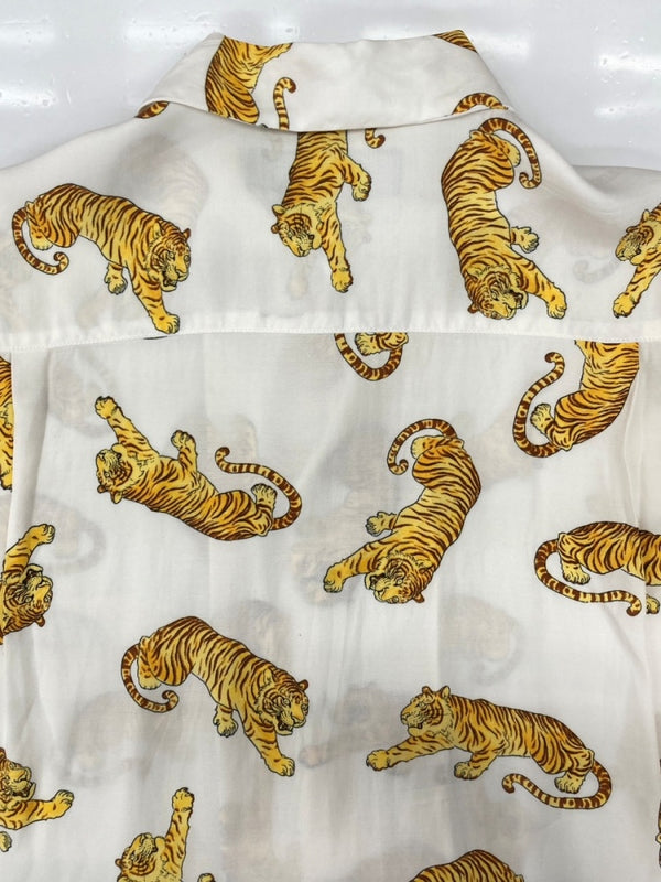 ワコマリア WACKO MARIA OPENCOLOR SHIRT オープンカラー シャツ TIM LEHI ティム リーハイ タイガー 虎 ハワイアン アロハ 開襟 半袖 白 黄 半袖シャツ 総柄 ホワイト Mサイズ 104MT-2330