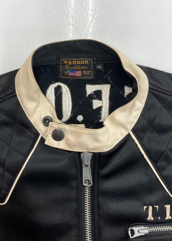 バンソン VANSON BONDING RIDERS JACKET ボンディング ライダース ジャケット 武装戦線 T.F.O.A CROWS スカル 裏起毛 アウター 黒 ジャケット 刺繍 ブラック 2XLサイズ 104MT-1343