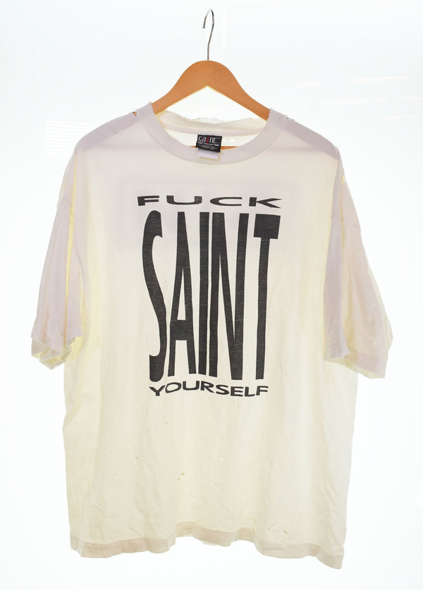 セントマイケル SAINT Mxxxxxx  25SS SAINT YOURSELF ダメージ加工 Tシャツ SM-HR8-0000-020 Tシャツ ホワイト LLサイズ 103MT-2775