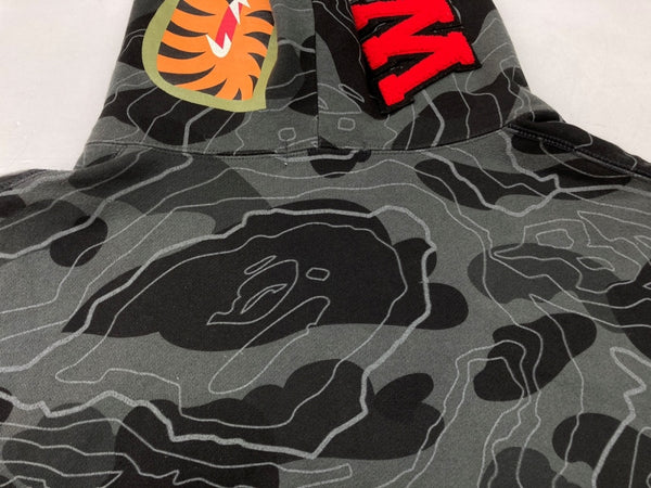 アベイシングエイプ A BATHING APE LAYERED LINE CAMO SHARK FULL ZIP HOODIE シャーク フルジップ フーディ 黒 パーカ 総柄 ブラック XLサイズ 104MT-1621