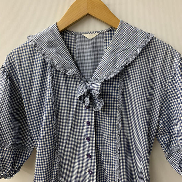 ピンクハウス PINK HOUSE セーラー襟 キューピーワッペン ギンガムチェック柄 ワンピース ブルー 201LT-426