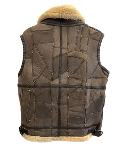 レザーアイテム Leather B-3フライトジャケット ベスト シープスキン 羊革 パッチワーク ムートンベスト 411073 ベスト ブラウン Mサイズ 101MT-5412