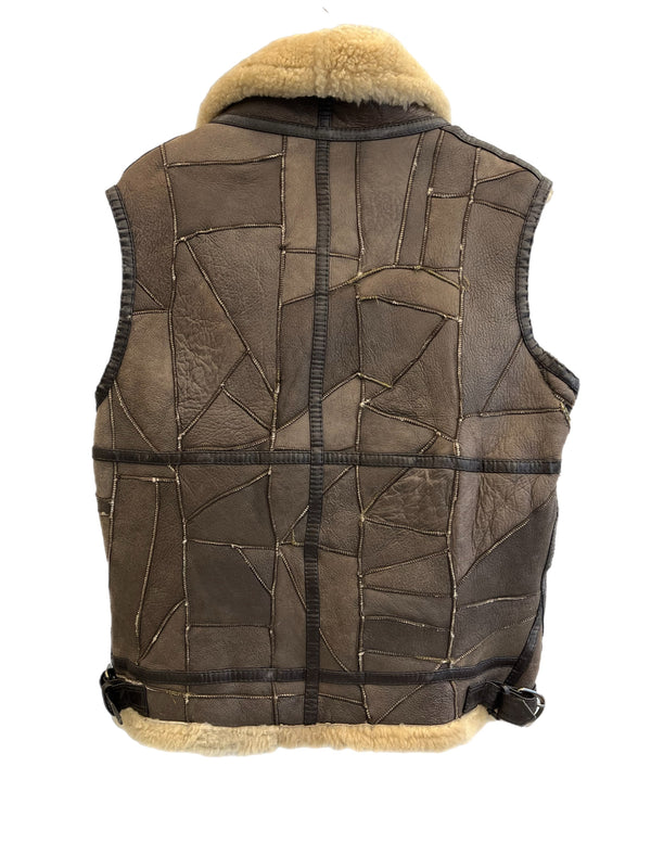 レザーアイテム Leather B-3フライトジャケット ベスト シープスキン 羊革 パッチワーク ムートンベスト 411073 ベスト ブラウン Mサイズ 101MT-5412