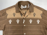 ヴィンテージ vintage 60s 60年代 Blocks 開襟 オープンカラーシャツ ボーダー 民族 茶色 長袖シャツ 刺繍 ブラウン Sサイズ 104MT-1753