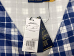 ラルフローレン RalphLauren ポロ POLO 現行タグ プラッド コットン Vネック ドレス Aライン アンクル丈 パフドスリーブ インド製 BLUE 青 211845958001 ワンピース ギンガムチェック ブルー SIZE0 104LT-194
