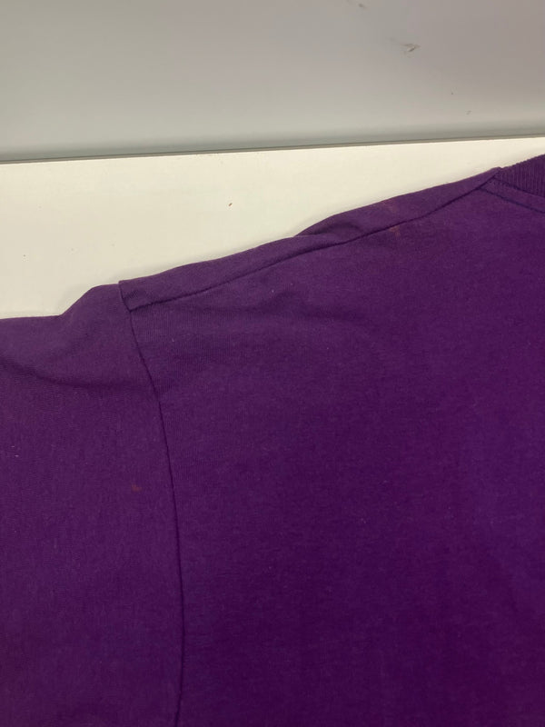 US US古着 90's 90年代 FRUIT OF THE LOOM BESTタグ Mardi Gras マルディグラ ピエロ アートT  シングルステッチ MADE IN USA アメリカ製 ヴィンテージ VINTAGE XL Tシャツ パープル LLサイズ 101MT-4917