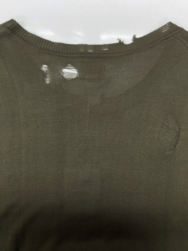 カミヤ KAMIYA PRINTED KNIT TEE プリント ニット Tシャツ ダメージ加工 半袖 セーター 緑 G12TS051 セーター プリント カーキ Mサイズ 104MT-2221