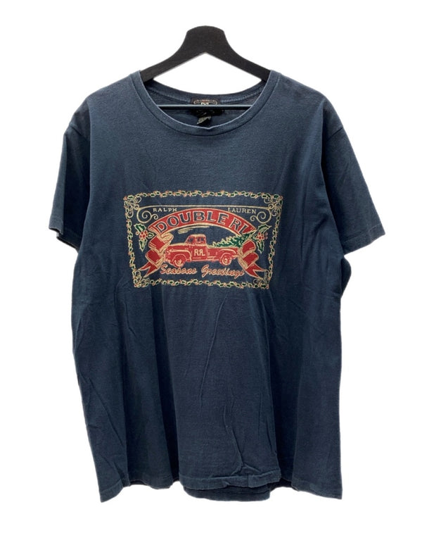 ダブルアールエル RRL 90s PRINT LOGO T-SHIRT プリント ロゴ Tシャツ トラック ひいらぎ 半袖 USA製 三ツ星タグ Ralph Lauren 紺 Tシャツ プリント ネイビー XLサイズ 104MT-1485