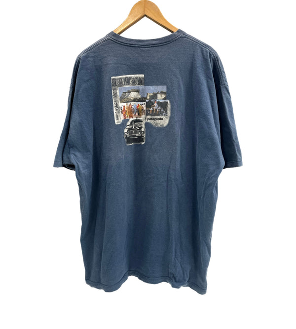 パタゴニア PATAGONIA 90's 90年代 Beneficial タグ クラシックカー 両面プリント  USA製 アメリカ製 青 vintage ヴィンテージ XL Tシャツ ブルー LLサイズ 101MT-4722
