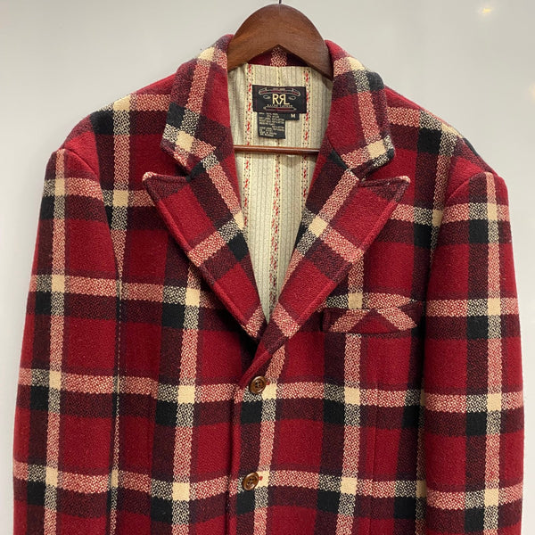 【曜日割引対象外】 ダブルアールエル RRL 90's Western York Tweed Check Half Coat 三つ星 ジャケット レッド Mサイズ 201MT-3835 VB