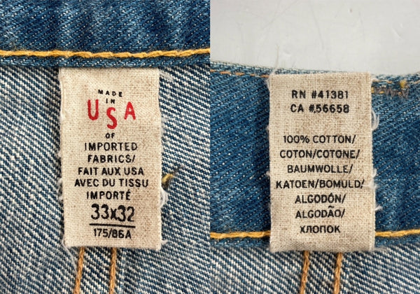 ダブルアールエル RRL DENIM PANTS デニム パンツ ボタンフライ ダメージ加工 ジーパン ジーンズ USA製 Ralph Lauren インディゴ 青 ロゴ R41RB07 デニム ブルー サイズ 33 104MB-214