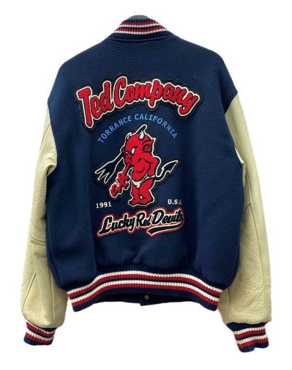 テッドマン TEDMAN STADIUM JACKET スタジアム ジャケット スタジャン バーシティ デビル 袖革 刺繍 アウター 紺 TDJ-15000 サイズ 44 ジャケット 総柄 ネイビー 104MT-1765