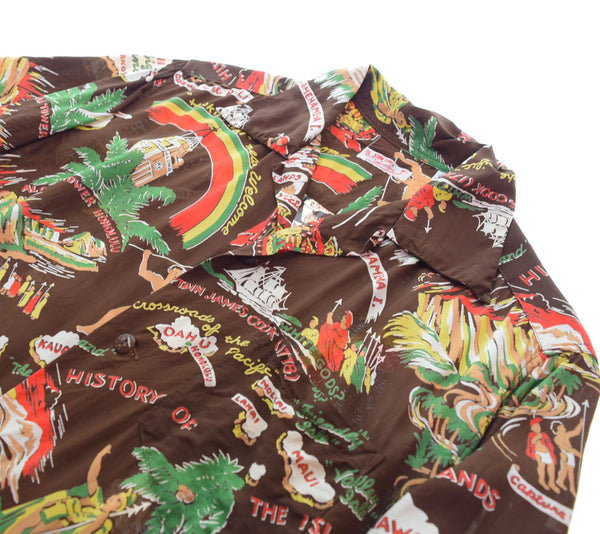 サンサーフ SUN SURF 2007 HISTORY OF THE ISLAND ALOHA SHIRT アロハ シャツ オープンカラー レーヨンシャツ SS33324 半袖シャツ ブラウン Mサイズ 103MT-2716