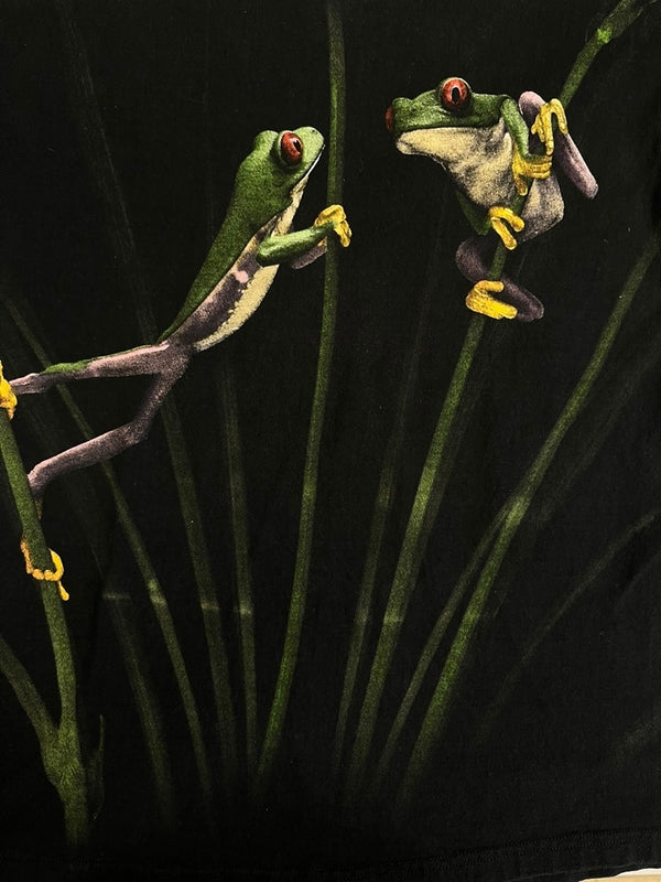 US US古着 RADICAL NATURE ラディカルネイチャー アニマルTシャツ カエルプリント フロッグプリント 蛙プリント 黒 総柄   Tシャツ ブラック Lサイズ 101MT-4834