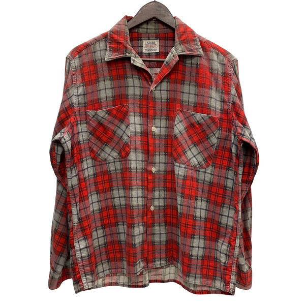【曜日割引対象外】 ヴィンテージ vintage 60's シアーズ Sears プリントネル 長袖シャツ レッド Mサイズ 201MT-3860 VB