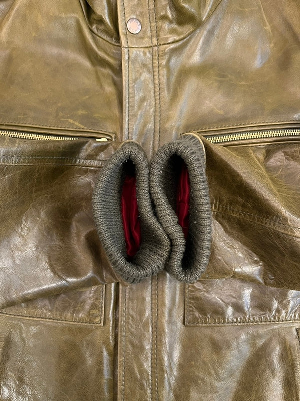 アヴィレックス AVIREX レザー フルジップ フライト ジャケット オリーブ 6181019 XL ジャケット カーキ LLサイズ 101MT-5092