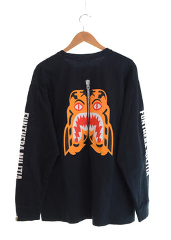 アベイシングエイプ A BATHING APE  RELAXED TIGER L/S TEE リラックスドタイガー ロングスリーブT バックプリント 袖プリント 001LTG801002X ロンT ブラック Lサイズ 103MT-3425
